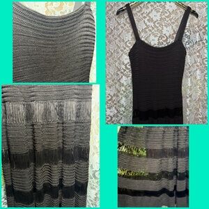 Carmen Marc Valvo Blackish brown Striped Knit Midi Dress small